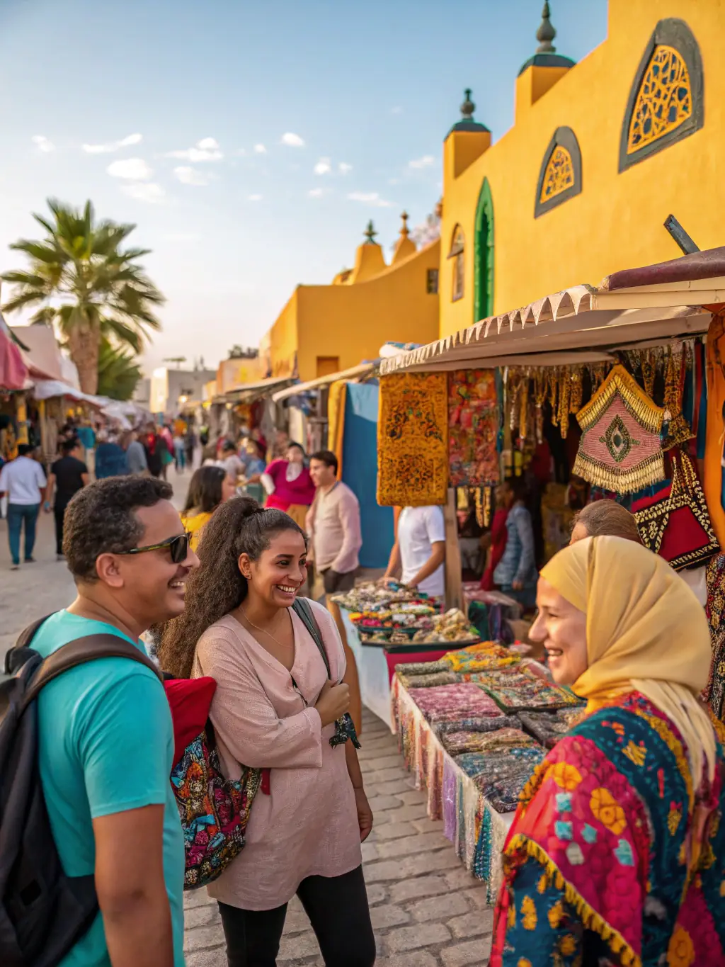 A lively scene from a community event showcasing local products and crafts, with people interacting and enjoying the festivities, highlighting the organization's community engagement efforts.